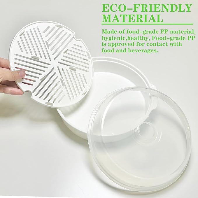Microwave Steamer for Vegetables, Plastic Microwave Vegetable Steamer with Lid for Vegetables Prep Seafood Fish Cooking, White-Round, 10Inch