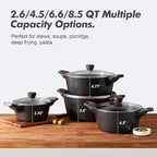 SENSARTE Nonstick Stock Pot with Lid, 2.6/4.5/6.6/8.5 QT Soup Pot Casserole Pot, Healthy Pasta Pot, Large Deep Cooking Pot, Big Sauce Pot Stew Pot, Induction Compatible, PFOA PFOS APEO Free, Black