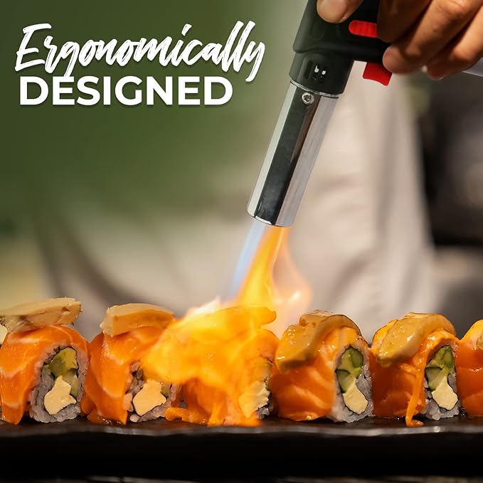 Jo Chef Butane Torch Lighter, Cooking Torch - Refillable Adjustable Flame Lighter with Safety Lock for BBQ, Baking, Brulee Creme, DIY + FREE Recipe eBook (Butane Not Included)