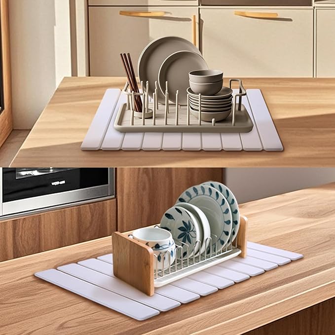 Coolcandy 24x16" Large Stone Dish Drying Mat, Quick Drying Mat Kitchen Counter, Foldable Kitchen Drying Mat, Diatomaceous Earth Stone Drying Mat, Collapsible Dish Mat Kitchen Mat For Drying