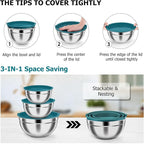 TeamFar Mixing Bowls, Stainless Steel Nesting Salad Bowls with Airtight Lids Set, For Serving/Mixing/Storing, Healthy & Heavy-duty, Dishwasher Safe & Easy Clean, 4.6/3 / 1.5 QT, Navy Blue