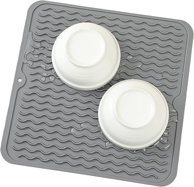 Silicone Dish Drying Mat for Multiple Usage,Easy clean,Eco-friendly,Heat-resistant Silicone Mat for Kitchen Counter or Sink,Refrigerator or Drawer liner Grey M 12 inches x 12 inches