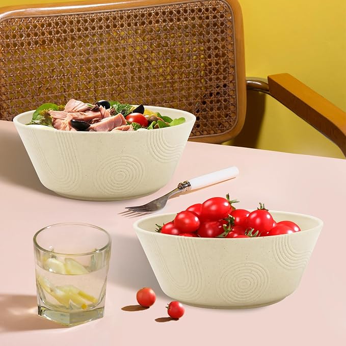 36 oz Wheat Straw Bowl Sets of 6, Alternative for Plastic Bowls Reusable Unbreakable Cereal Bowl for Popcorn, Salad, Soup, Microwave and Dishwasher Safe Serving Bowls for Kitchen (Beige)