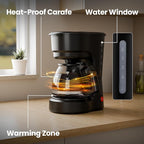 Kismile 5-Cup Drip Coffee Maker with Anti-Drip System, Food-Grade Compact Coffee Machine with Removable Funnel, Warm Plate, Dishwasher-Safe Glass Carafe, Portable Coffee Maker for Home & Office Use