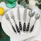 24-Piece 18/0 Stainless Steel Silverware set,Vintage Flatware set with Bakelite Handle,service for 4,Cutlery set (Black)