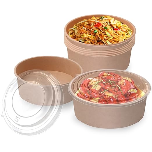 50 Pcs 32 Oz Large Paper Bowls with Lids, Disposable Soup Serving Bowls Bulk Party Supplies for Hot/Cold Food, Soup (32 OZ)