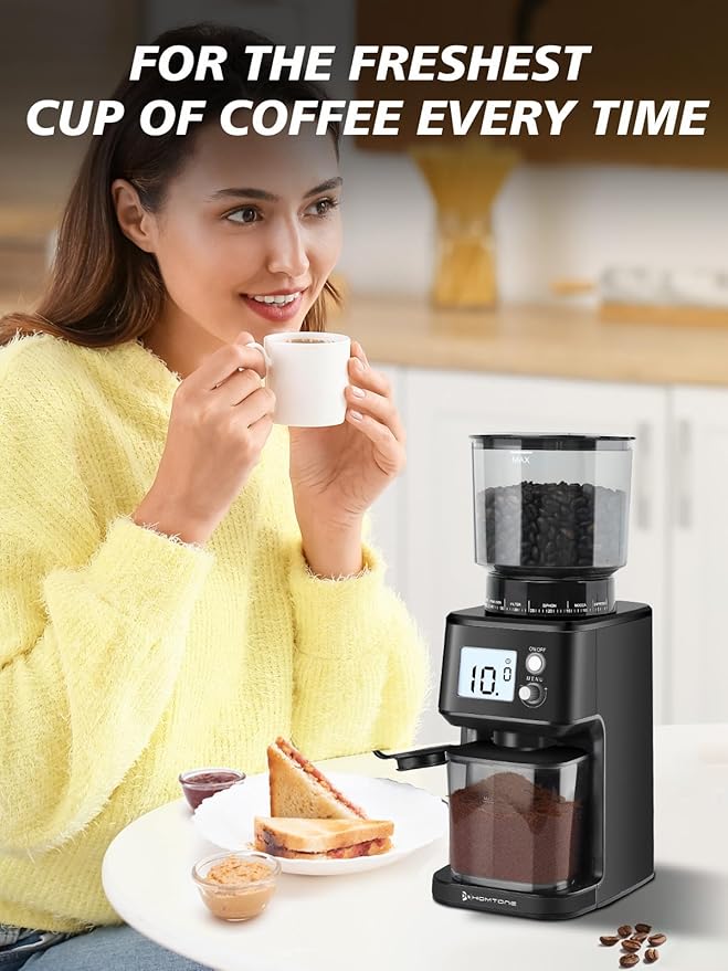 Homtone Conical Burr Espresso Coffee Grinder, Electric Coffee Grinder with 51 Precise Settings, 120V Espresso Grinder with Portafilter Holder, Adjustable for 2-12 Cups, Stainless Steel, Anti-static