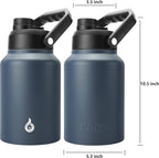 BJPKPK 64 oz Insulated Water Bottle, Dishwasher Safe Half Gallon Water Bottle with Ergonomic Handle, BPA Free Leak Proof Water Jug for Sports, Metal Thermos with Anti-slip Bottom, Navy Blue