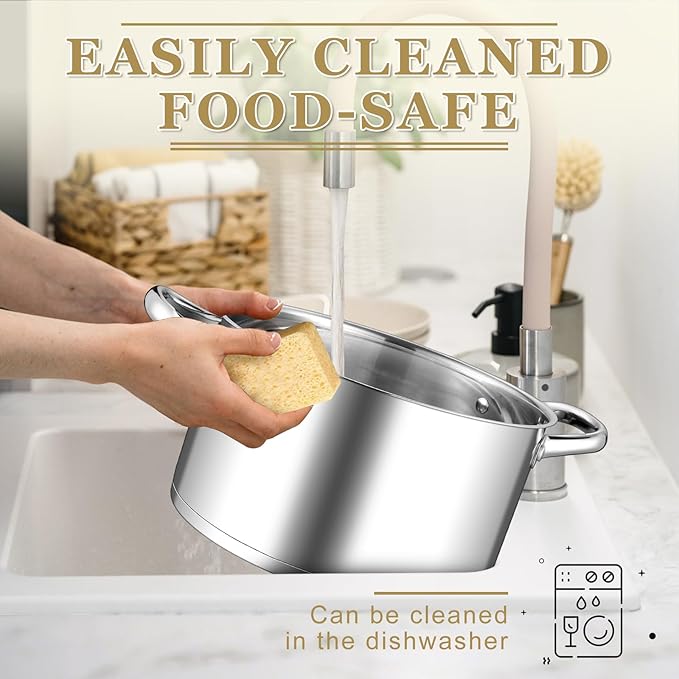 Leonyo 6QT Stock Pot with Lid, Stainless Steel Soup Pasta Pot for Home Kitchen Restaurant, Tri-Ply Bottom Stockpot for Canning, Boiling, Simmer, Dishwasher Safe