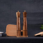 Salt and Pepper Grinder Set with Tray, Adjustable Ceramic Grinder Salt Mill, Stainless Steel Grinder Pepper Mill, Acacia Wood, 32 cm / 12 inch Height, Bottom Dia 6 cm (Tray is Included)
