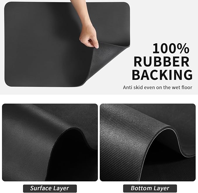 Dish Drying Mat for Kitchen Counter, Heat Resistant Drainer Mats with Non-slip Rubber Backed, Hide Stain Kitchen Super Absorbent Draining Mat, Easy to Clean Dish Rack Pad, Black 18"x32"