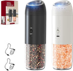 Electric Salt and Pepper Grinder Set – Rechargeable Gravity Automatic Pepper Mill Gift Set with LED Light & 6 Adjustable Coarseness