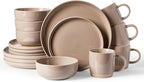 Famiware Milkyway Stoneware Dinnerware Sets with Mugs, Service for 4 (16pcs), Plates and Bowls Sets, Scratch Resistant, Microwave and Dishwasher Safe Dishes Set, Cinnamon Brown