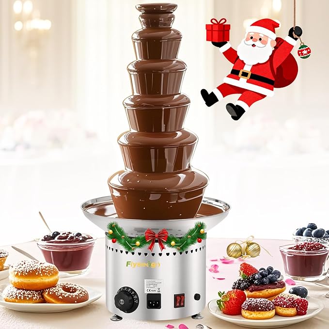 Commercial Chocolate Fountain, 6 Tiers 19 lb Capacity Large Commercial Hot Chocolate Fondue Tower Stainless Steel Chocolate Melting Heating Machine for Nacho Cheese Liqueurs Party Wedding