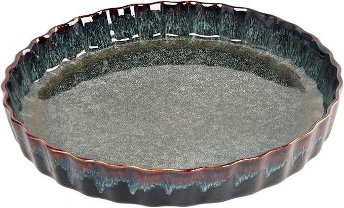 Ceramic Pie Pan Quiche Baking Dish, 9 Inch Round Ruffled Edge Au Gratin Baking Dishes, 27 Ounces Non-Stick Pie Dish, Tart Pan, Pie Plate for Apple, Oven, Dishwasher and Microwave Safe