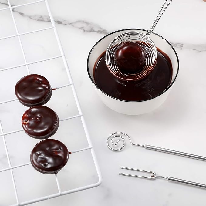Patelai 4 Pieces Candy Dipping Chocolate Tools Set 3-prong Dipping Fork, Fondue Fork, Spear, Slotted Spoon for Handmade Chocolates, Pralines and Truffles