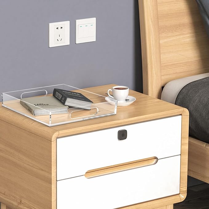 17 * 17 Acrylic Organizer Tray Large, Serving Tray with Handle, Lucite Tray Organizer for Bench, Coffee Table Countertop, Kitchen, Bathroom, Living Room, Powder Room