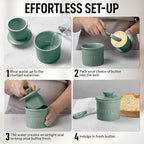 Zulay Kitchen Porcelain Butter Crock With Lid & Knife - Authentic French Butter Dish For Fresh & Spreadable Butter - Deep Sea