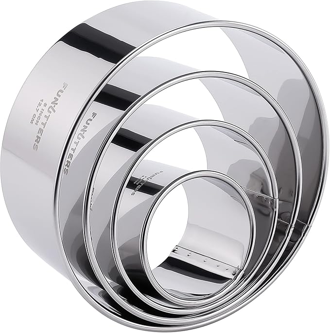 Cookie Cutter Set, 4 Pc. Kit, Measuring 2'', 3'', 4'' and 5'', Round Metal Baking Rings for Pastry, Biscuits, and Dough Cutting, Heavy Duty and Reusable, Multiple Sizes