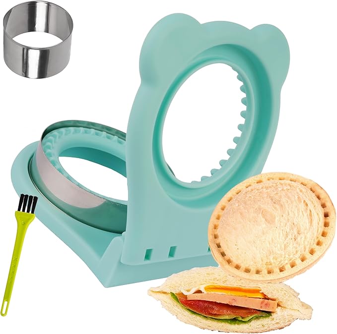 Uncrustables Sandwich Maker Sealer Cutter, Crustless Sandwich Cutter, PB&J Uncrustable Maker - Color Turquoise, Round Shape