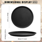 Zopeal 8 Pieces Black Round Restaurant Serving Tray, Plastic Non Slip Surface Food Meals Server Tray with Raised Edges for Home, Kitchen, Restaurant, Cafeteria, Bar (11")
