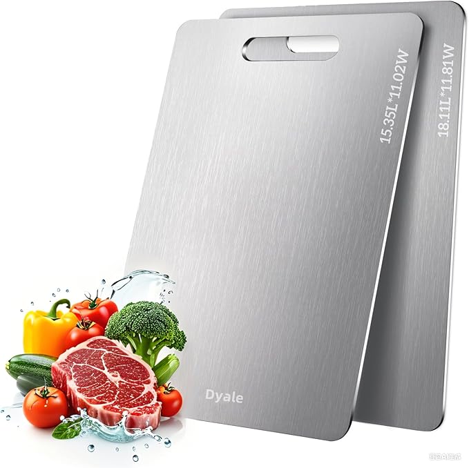 Katuchef Titanium Cutting Boards For Kitchen - 2025 Upgrade 100% Pure titanium Cutting Boards, 2 Pack Double Sided Medical-grade Titanium Cutting Mat, Easy to Clean（XL:15.35L*11.02W+XXL:18.11L*11.81W)
