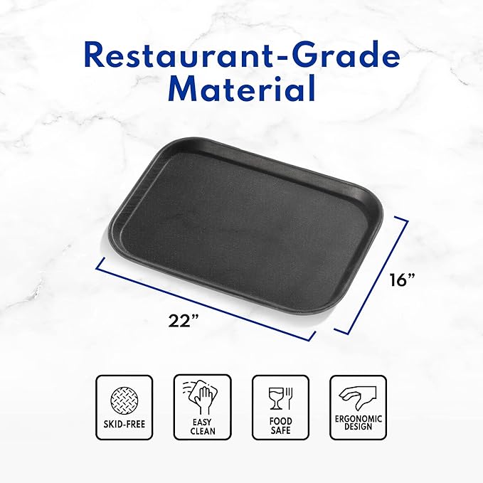 New Star Foodservice Restaurant Grade Non-Slip Tray, Plastic, Rubber Lined, Rectangular (Black, 18-Inch x 26-Inch)
