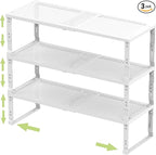 Adjustable Expanable Stackable Spice Rack Shelf Pantry Storage Organizer for Kitchen Cabinet,Countertop,Bathroom and More.Space is no Longer Limited(3Packs/White/Medium)