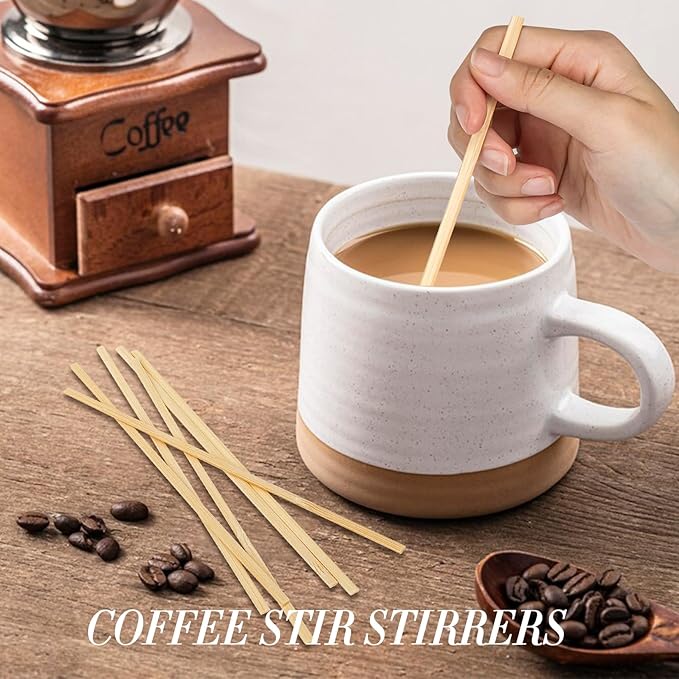 MAQIHAN 1000pcs Sip Stirrers - Bamboo Coffee Stir Sticks Disposable Hot Drink Beverage Stirring Swizzle Stir Sticks For Coffee，Milk, Juice, Cocktail, Chocolate, Suit For Party, Bar 5.5 Inch Square