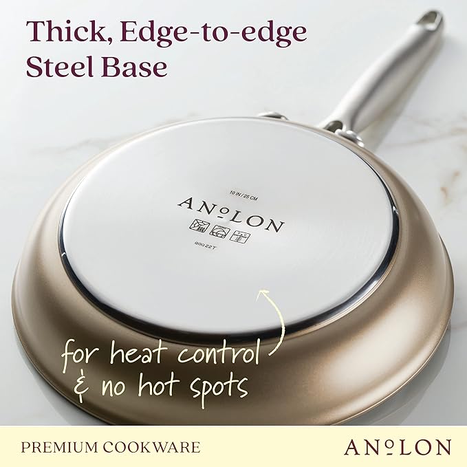 Anolon Ascend Hard Anodized Nonstick Cookware/Pots and Pans Set - Good for All Stovetops (Gas, Glass Top, Electric & Induction), Dishwasher & Oven Safe with Stainless Steel Handles, 10 Piece - Bronze