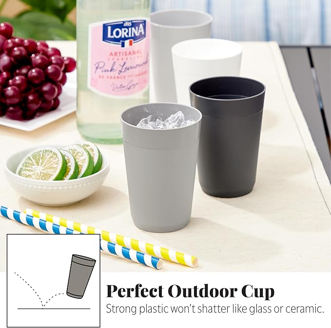 US Acrylic Newport 10 ounce Unbreakable Plastic Stackable Juice Tumblers in Grey Stone | Set of 12 Drinking Cups | Reusable, BPA-free, Made in the USA, Top-rack Dishwasher and Microwave Safe