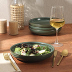 Gibson Elite Beckett 4-Piece 9 Inch Dinner Plate Bowl Set – Reactive Glaze Stoneware – Shallow Pasta Bowls – Wide-Rim Round Shape – Microwave & Dishwasher Safe - Green