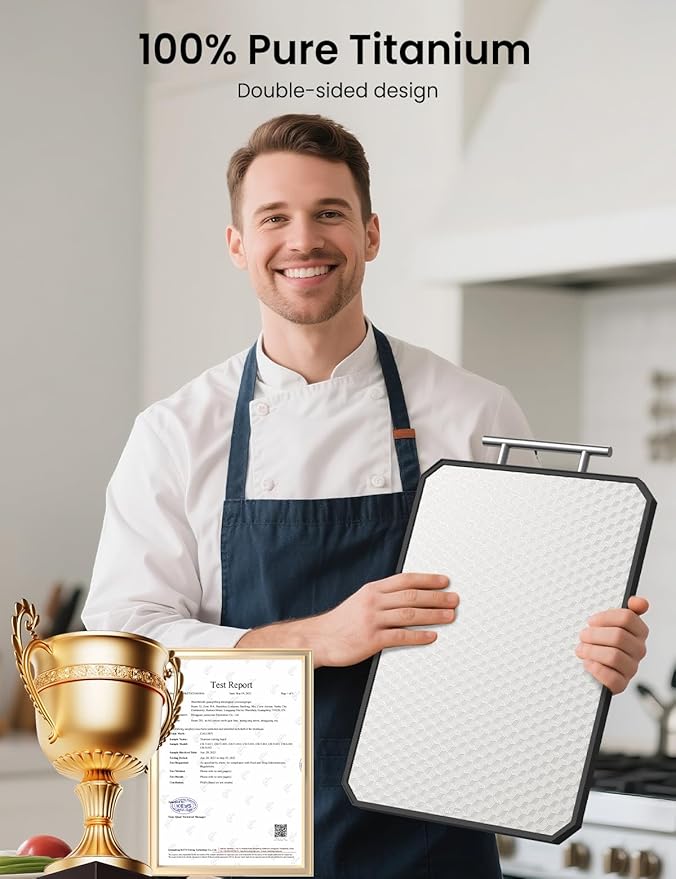 Cutting Board for Kitchen, Non Toxic Titanium Cutting Board, Double-Sided Metal Chopping Board with Juice Groove, Cutting Boards for Meat, Vegetables and Fruits, Dishwasher Safe Large 16”×11”