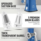 Zulay Kitchen Rotary Cheese Grater 5 Blade Cheese Shredder - Manual Hand Crank Cheese Grater With Reinforced Suction & 5 Interchangeable Drums - Easy to Use, Vegetable Chopper Round Mandoline Slicer