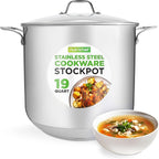 NutriChef 19-Quart Stainless Steel Stockpot – 18/8 Food Grade Heavy-Duty Induction-Compatible Pot with See-Through Lid, Ideal for Stews, Broths, Simmering & Soups, Dishwasher Safe – NCSP20