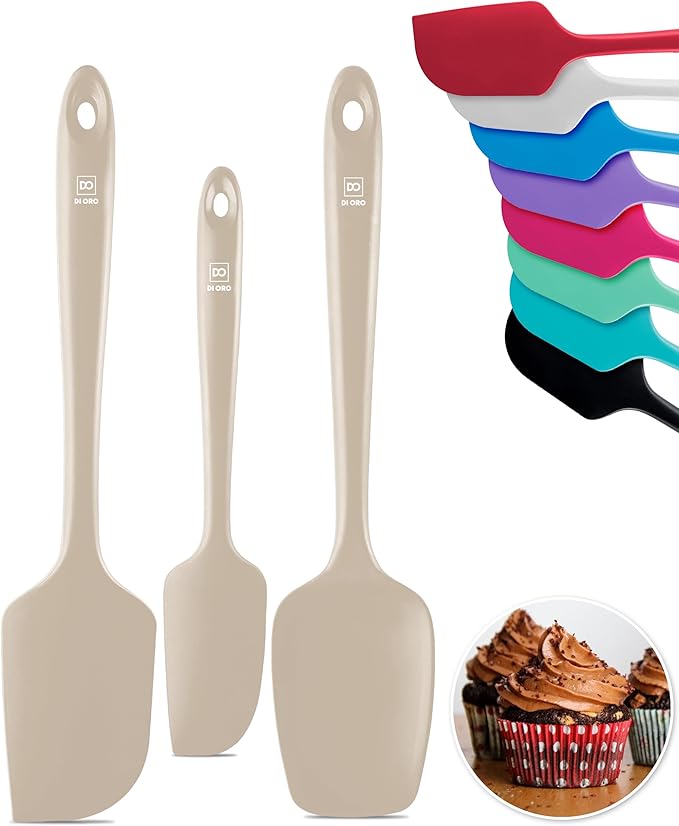 DI ORO Silicone Spatula Set - Rubber Kitchen Spatulas for Baking, Cooking, & Mixing - 600°F Heat-Resistant & BPA Free Silicone Scraper Spatulas for Nonstick Cookware - Dishwasher Safe (3pc, Clay)
