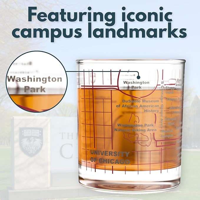 Greenline Goods – University of Chicago Maroons College Whiskey Glasses (Set of 2), 10 oz – Full-Color Logo + Campus Map