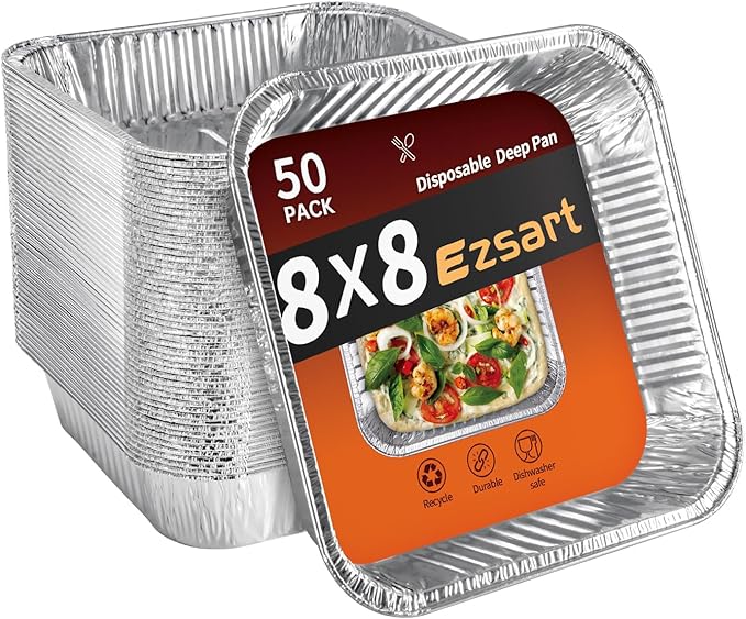 Aluminum Pans 8x8-50 Pack Disposable Baking Pans, 8 Inch Square Tin Foil Pans, Heavy Duty Aluminum Roasting Trays for Baking, Cooking, Heating, Storing, Prepping Food