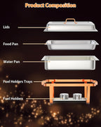 Chafing Dish Buffet Set, 8QT 4 Pack, Rectangle Chafing Dishes for Buffet w/Lid Holder, Stainless Steel Chafer Food Warmers Servers for Kitchen Party Banquet Dining, Rose Gold