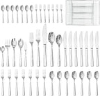 HIKAA 45-Piece Silverware Set with Organizer, Heavy Duty Stainless Steel Flatware for 8, Cutlery Utensil Sets with Serving Utensils, Mirror Polished, Dishwasher Safe