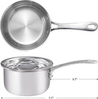 Mini Sauce Pan with Lid, Tri-Ply Stainless Steel Pot with Stay-Cool Handle & All Cooktop Compatibility (Gas, Ceramic, Electric) - Silver