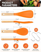 Cooking Spoon and Rice Scooper for Nonstick Cookwares, Great for Cooking and Serving Sturdy BPA-Free Matte Silicone, Wood Handle Spoon for Mixing, Scoop, and Scrape (ORANGE)