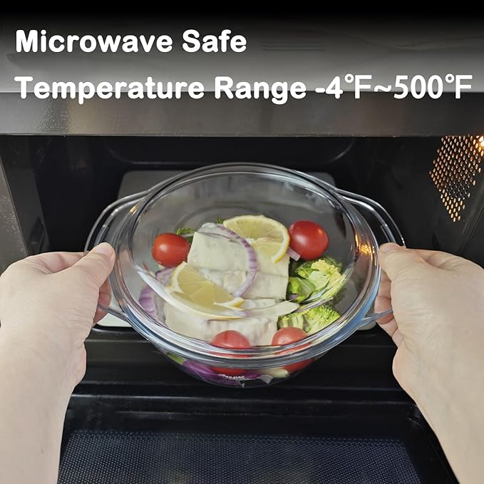 Small Glass Casserole Dish With Lid, 1.5L Microwavable Bowl, Easy Grab Baking Dish - Oven Safe