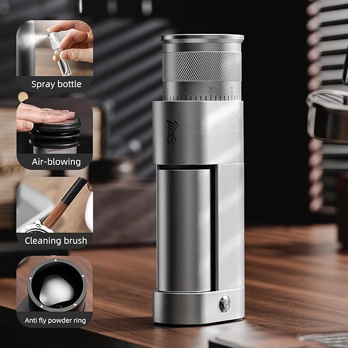 Electric Espresso Grinder - One-Touch Coffee Bean Grinder with Magnetic Dosing Cup and Air-Blowing, Stepless Adjustment Burr Coffee Grinder, Compact & Quiet for Home Office Use