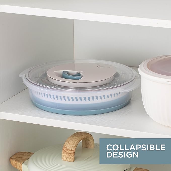 COOK WITH COLOR Collapsible Salad Spinner - 4 QT Space Saving Lettuce Dryer with Folding Collapsible Colander Great for Washing and Drying Fruit and Vegetables (Blue)