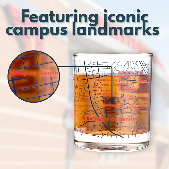 Greenline Goods – University of Dayton Flyers College Whiskey Glasses (Set of 2), 10 oz – Full-Color Logo + Campus Map