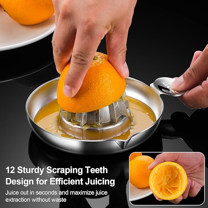 Lemon Squeezer Stainless Steel, Heavy Duty Hand Manual Citrus Juicer, Premium Orange Lime Fruit Squeezer, Robust Reamer Rotation 2 Pour Spout 200ML Container, Dishwasher Safe（5-Year Warranty）
