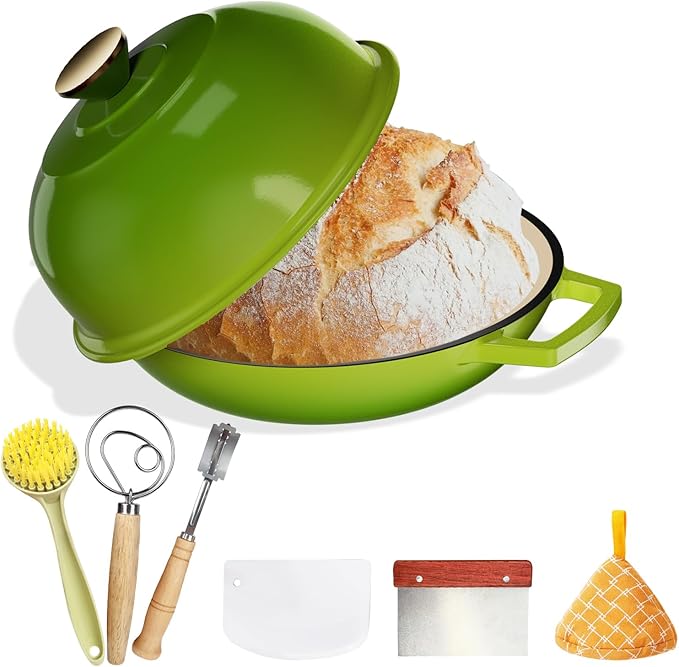 YUTANN Enameled Cast Iron Dutch Oven, 5 QT Nonstick Dutch Oven, Titanium Nonstick Coating, Ideal for Bread Baking/Braising/Roasting, Oven, Gas Stove and Stovetop Safe, Safe Material & Easy to Clean