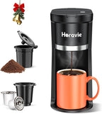 Small Single Serve Coffee Maker, Fast Brew One Cup Coffee Machine for K Cup and Grounds, 6 to 12 oz. Brew Sizes, Capsule Coffee Machine with Descaling Reminder and Viewing Tank, Black