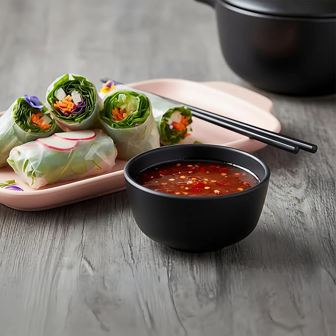 TP 10 Ounce Bowl Set of 6, 4.5” Melamine Bowls for Appetizer Snacks Ice Cream Dipping Sauce Side Dish, Unbreakbale and lightweight, Black